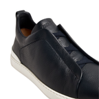 Zegna Navy Blue Deerskin Triple Stitch