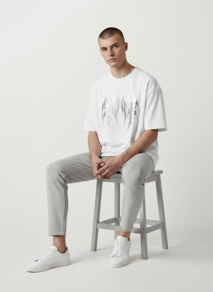Reflective Tribal Box Fit Tee White