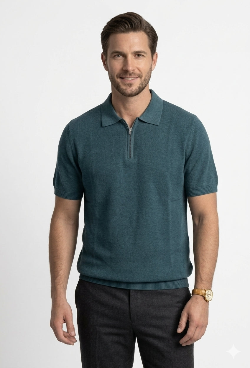 Classic Teal Zip Polo