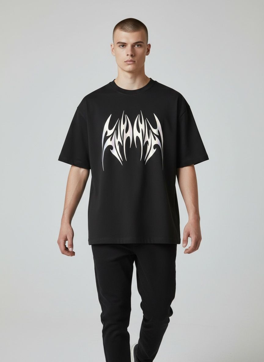 Reflective Tribal Box Fit Tee Black