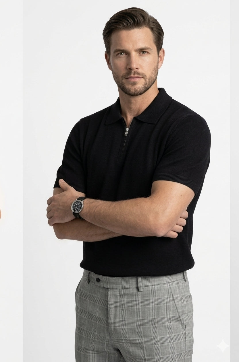 Classic Black Zip Polo