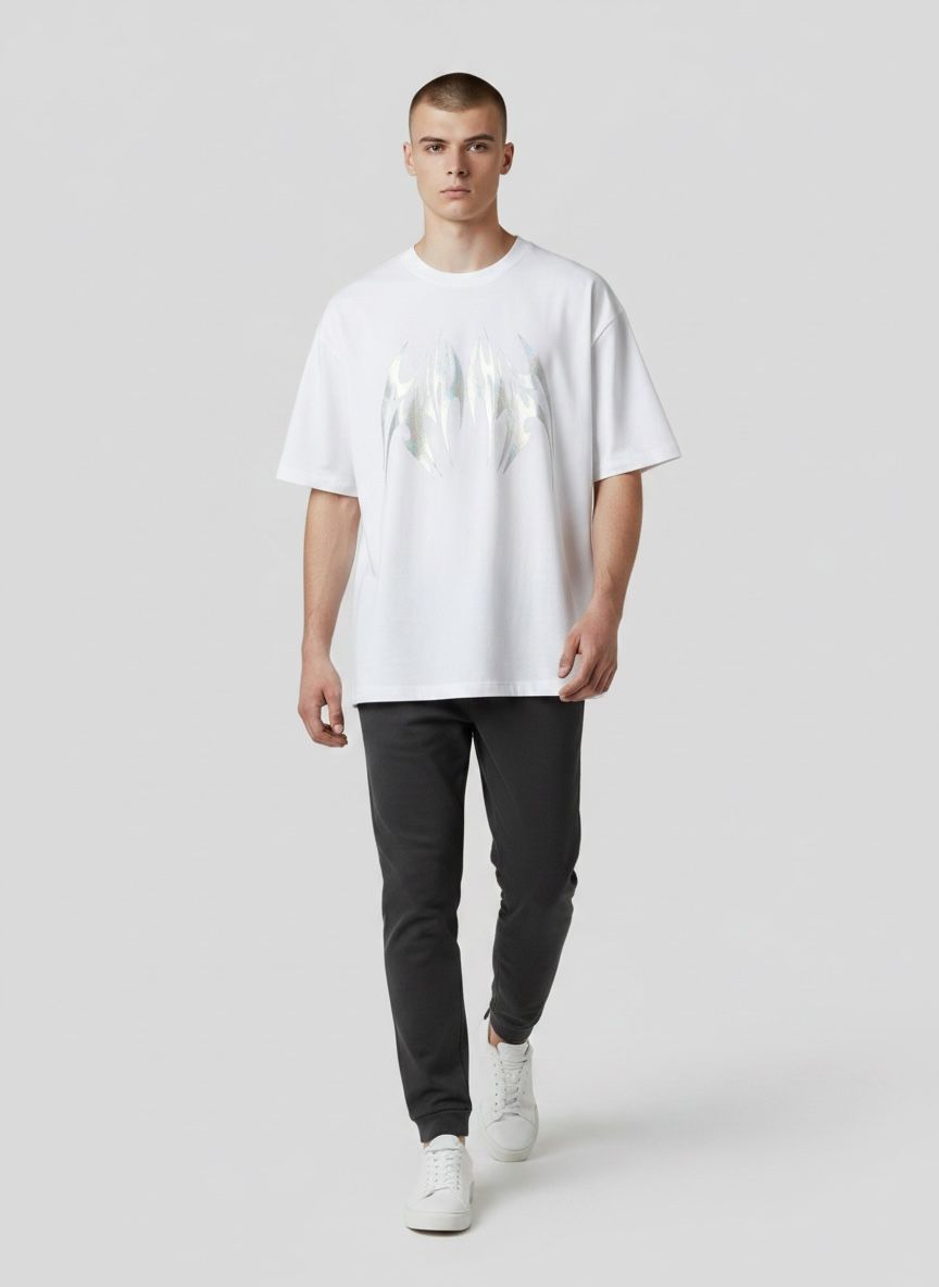 Reflective Tribal Box Fit Tee White