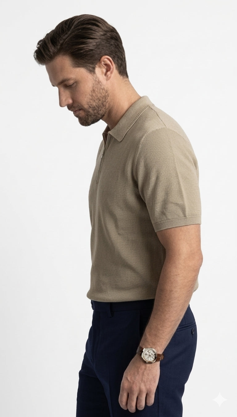 Classic Beige Zip Polo