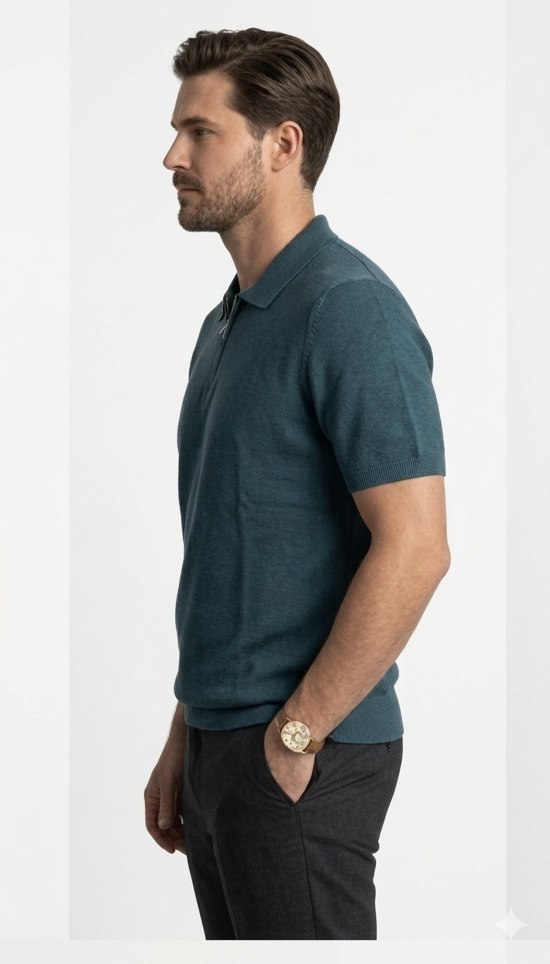 Classic Teal Zip Polo