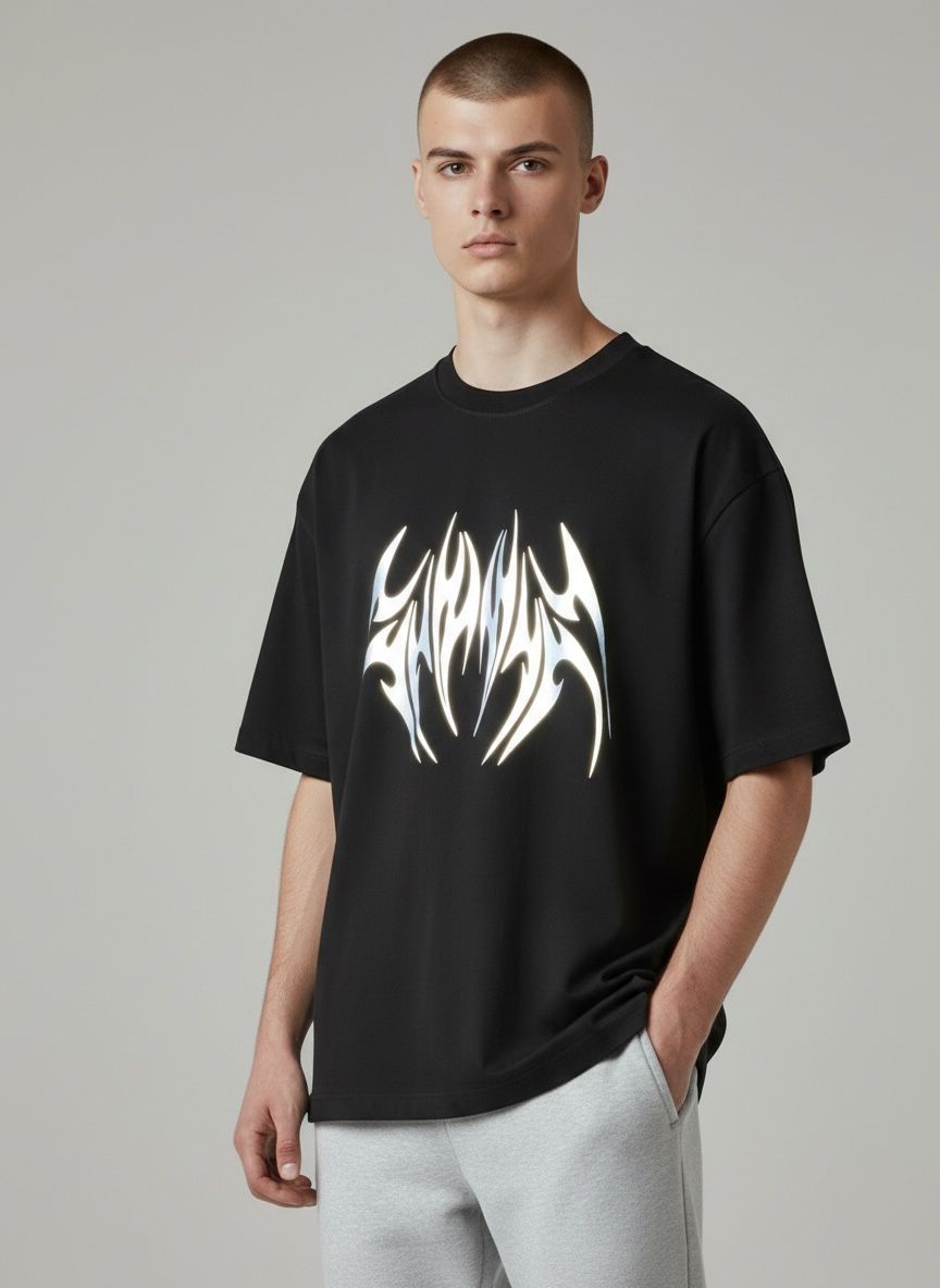 Reflective Tribal Box Fit Tee Black